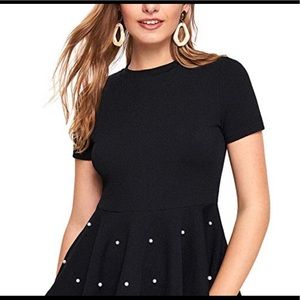 NEW Black Peplum Pearl Top S